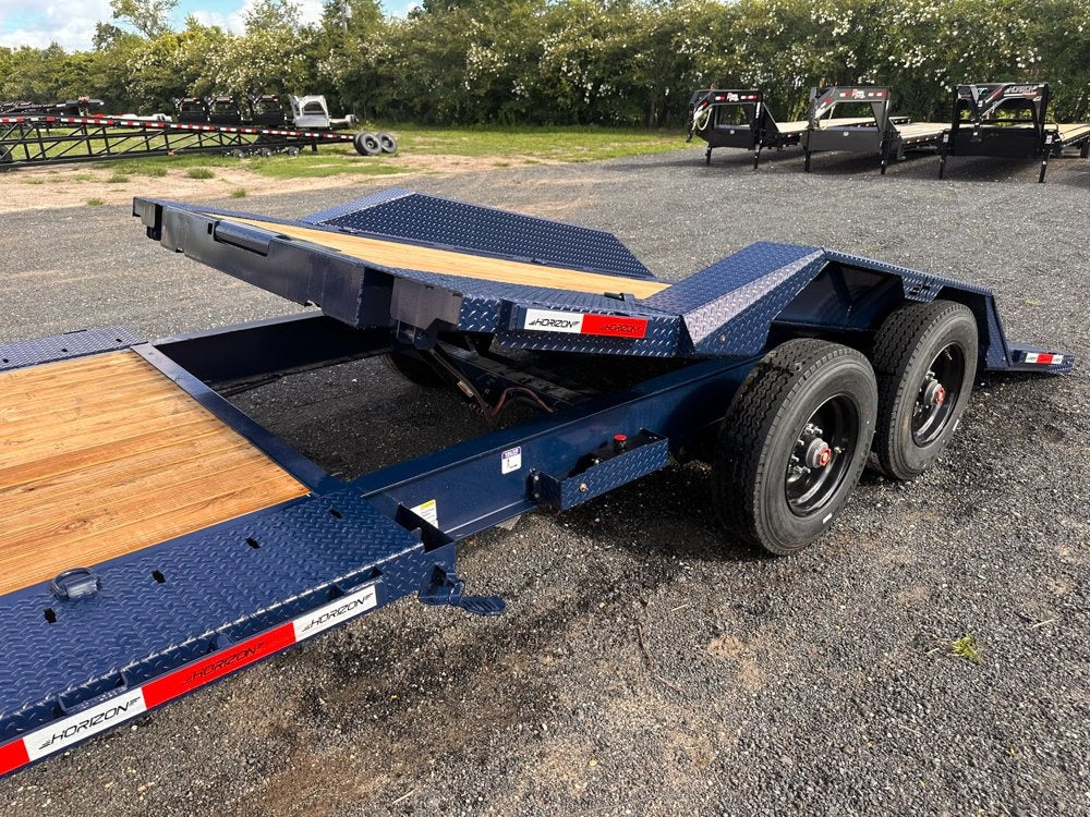 26' Navy Blue HET Tilt Equipment Trailer Gooseneck 102" Wide (2) 10K Axles - Hydraulic Jacks - Equipment Tilt - Stryker Dealership Group