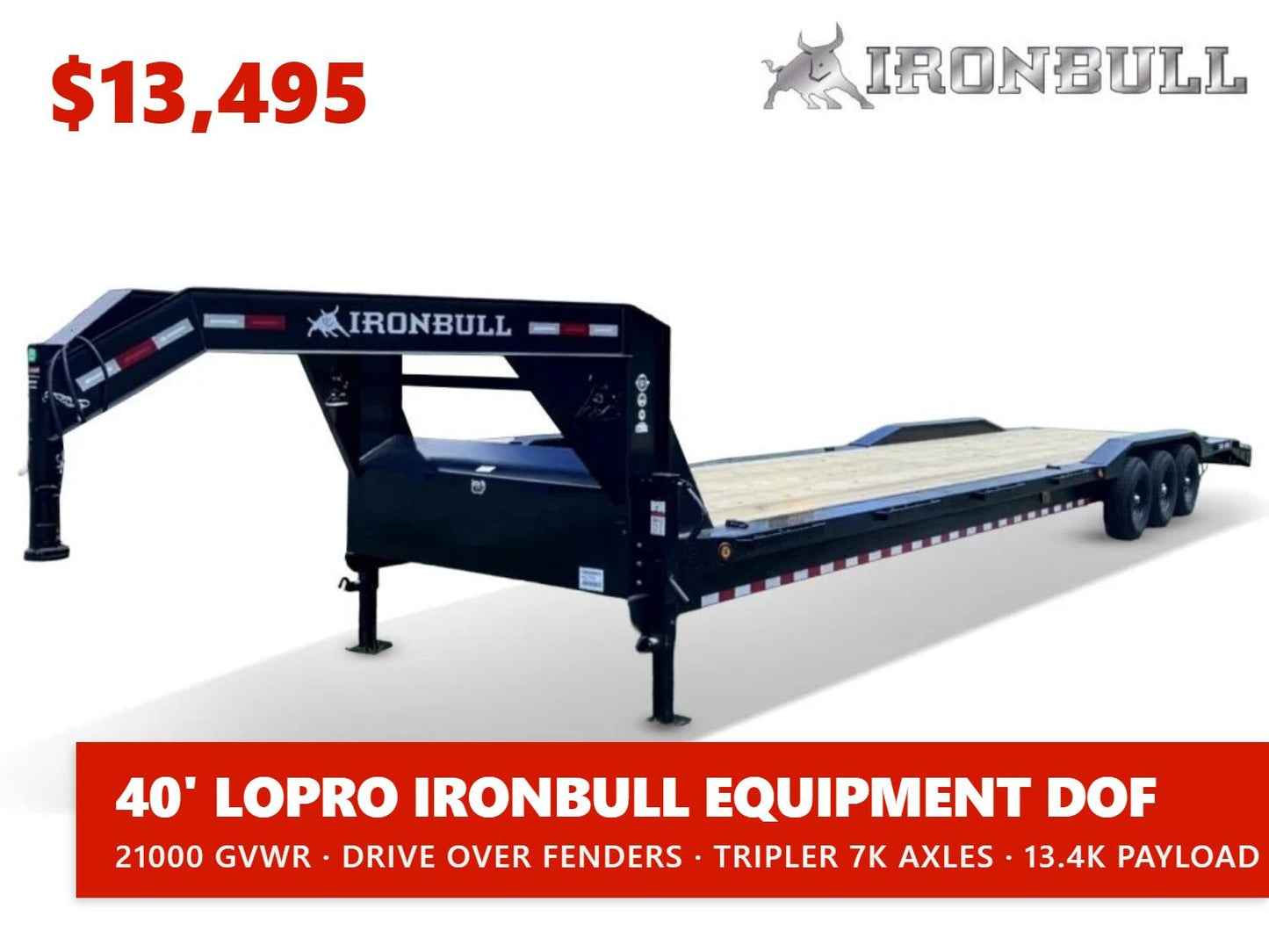 40' Iron Bull ETG Gooseneck Equipment Trailer Mega Ramps Drive Over Fenders - (3) 7,000 lb Axles 914477 - Stryker Dealership Group