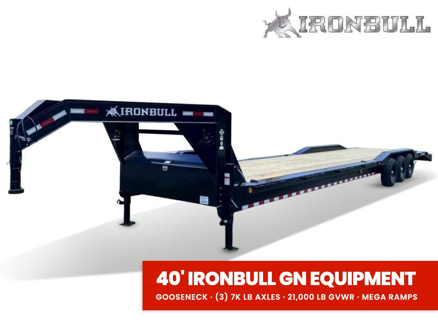 40' Iron Bull ETG Gooseneck Equipment Trailer Mega Ramps Drive Over Fenders - (3) 7,000 lb Axles 914477 - Stryker Dealership Group