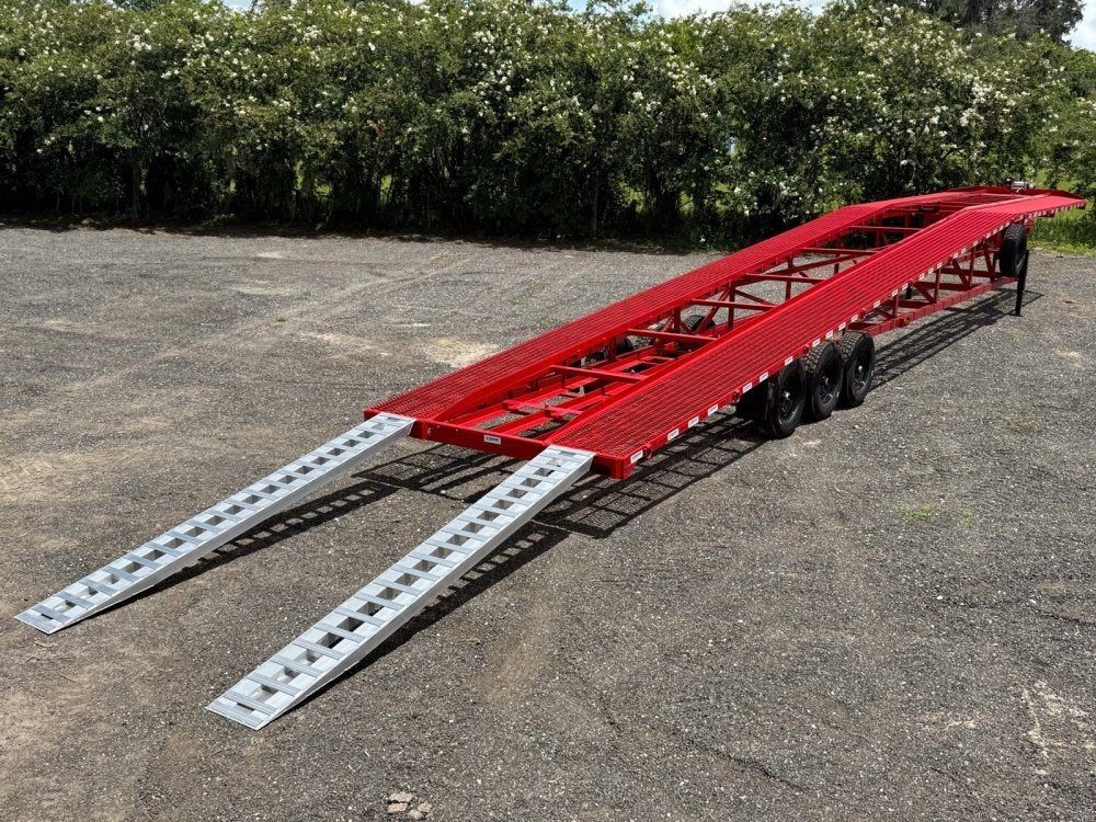 50' Wedge Car Hauler (3) 7k Axles - Winch - 14ply Tires plus Spare - 10' Aluminum Ramps 002740 - Stryker Dealership Group