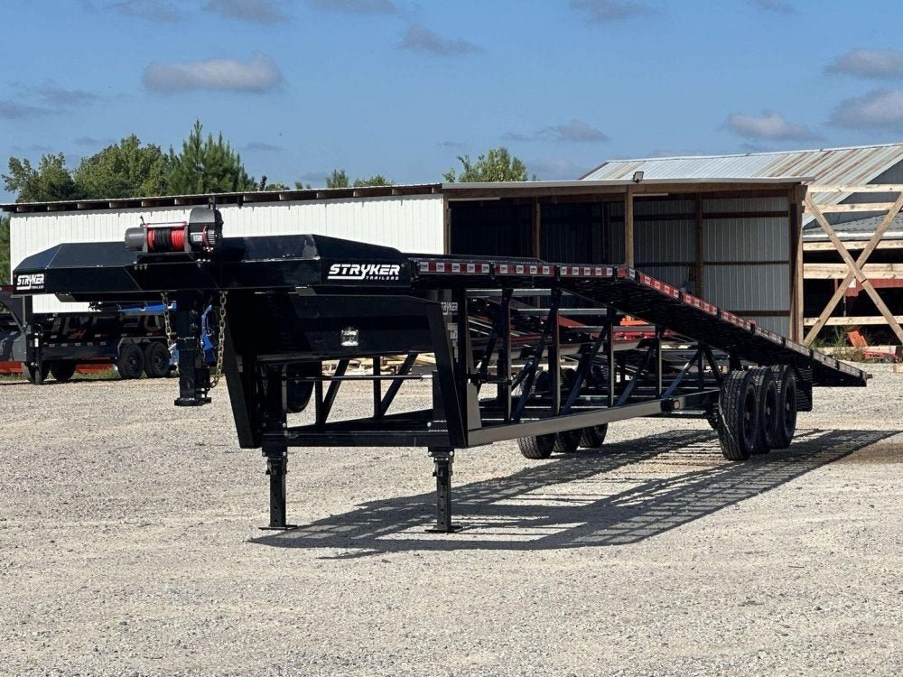 50' Wedge Car Hauler (3) 7k Axles - Winch - 14ply Tires plus Spare - 10' Aluminum Ramps 002942 - Stryker Dealership Group