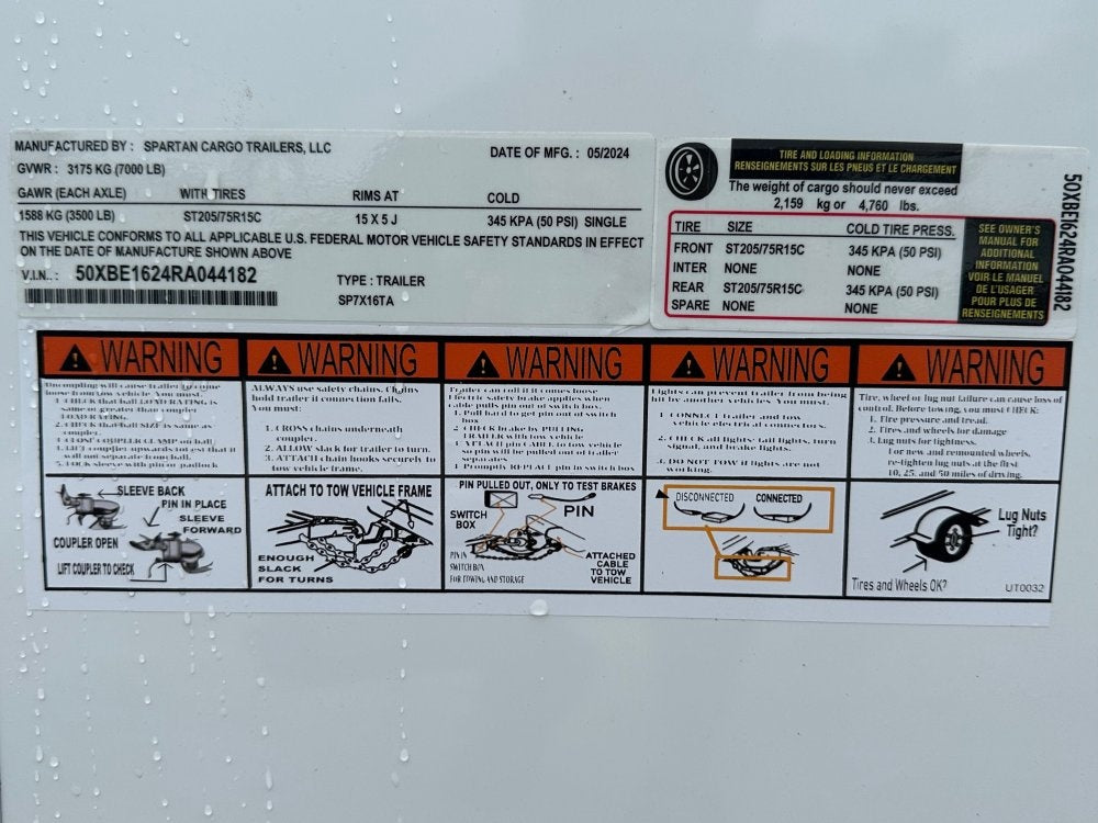7 x 16 Spartan Avenger Series TA (2) 3.5k Axles 84" Interior Height + UTV Steel Package - Enclosed - Stryker Dealership Group