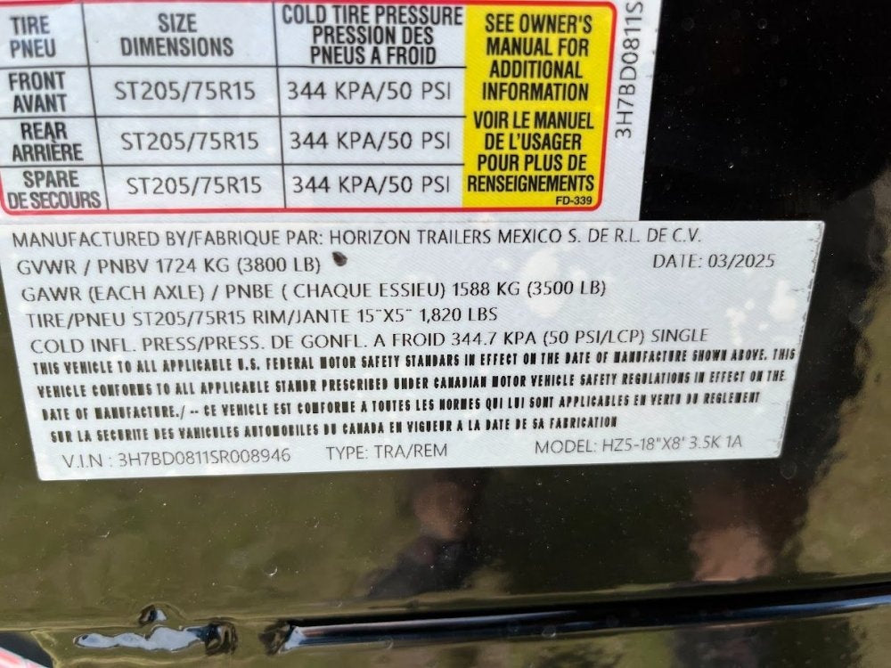 8' HZ5 Dump Trailer Single 3.5K Axle 18" Side Walls - Dump Trailers - Stryker Dealership Group