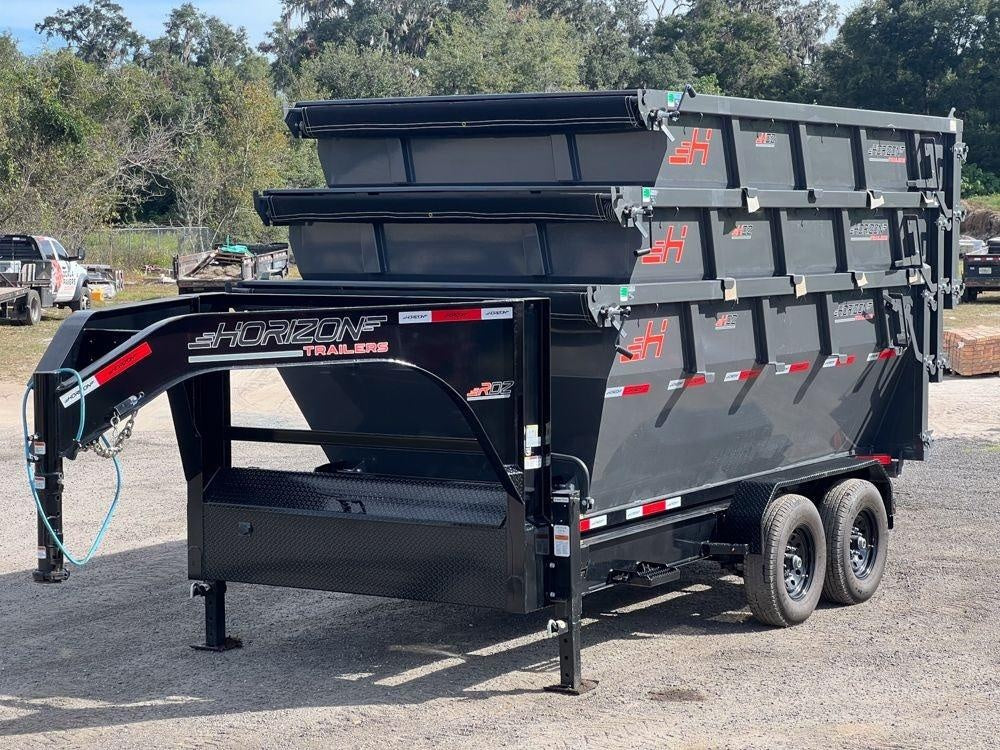 Horizon 14' RDZ GN Roll off Bundle (2) 7k Axles + 3 Bins w/ 4' Walls HZN14GN7K4FTEDZ3GrayFL - Ghost ROP - Stryker Dealership Group