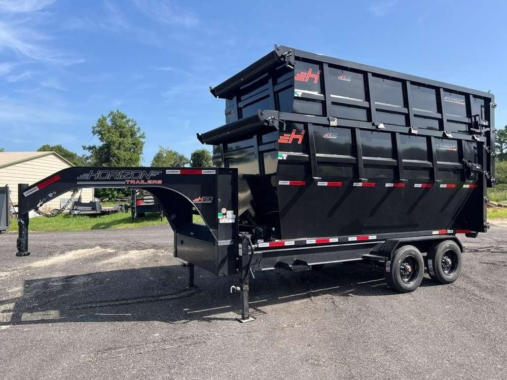 Horizon 16' HRD GN Roll off Bundle (2) 10k Axles + 2 Bins w/ 6' Walls HZN16GN10K6FTEDZ3BLKFL - Ghost ROP - Stryker Dealership Group
