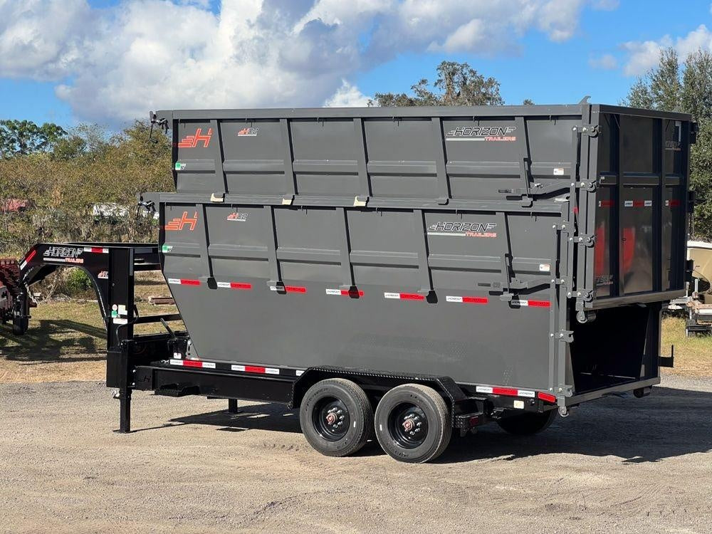 Horizon 16' HRD GN Roll off Bundle (2) 10k Axles + 2 Bins w/ 6' Walls HZN16GN10K6FTEDZ3GrayFL - Ghost ROP - Stryker Dealership Group