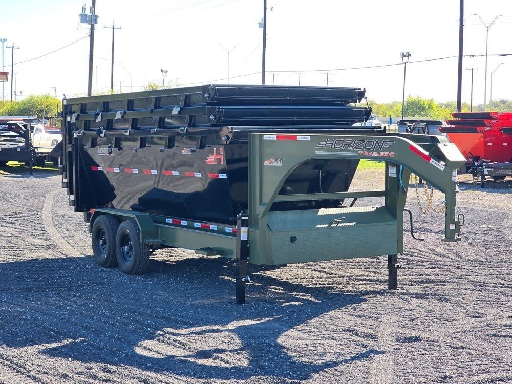 Horizon 16' RDZ GN Roll off Bundle (2) 7k Axles + 3 Bins w/ 4' Walls - Roll Off Packages - RO 16' Gooseneck - Stryker Dealership Group