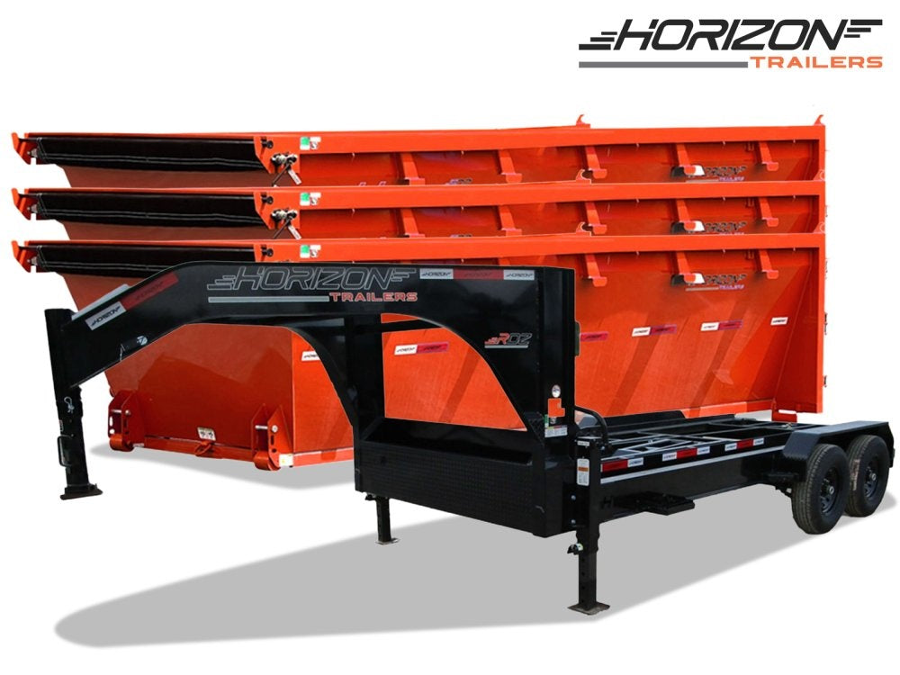 Horizon 16' RDZ GN Roll off Bundle (2) 7k Axles + 3 Bins w/ 4' Walls - Roll Off Packages - RO 16' Gooseneck - Stryker Dealership Group