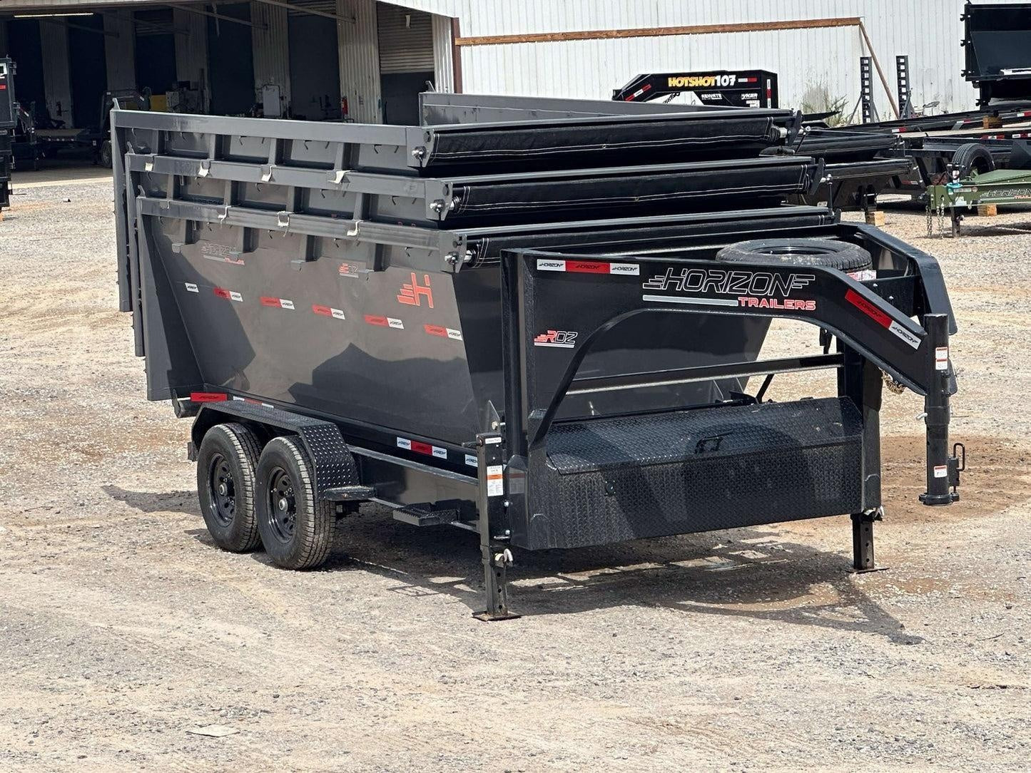 Horizon 16' RDZ GN Roll off Bundle (2) 8k Axles + 3 Bins w/ 4' Walls HZN16GN8K4FTEDZ3GrayAL - Ghost ROP - Stryker Dealership Group