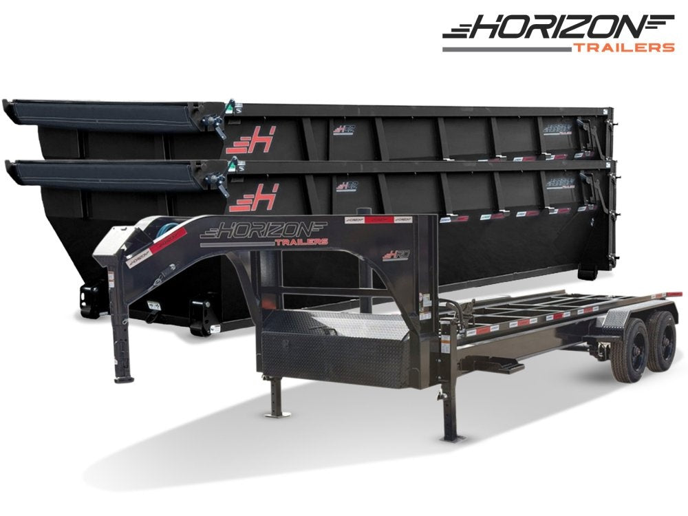 Horizon 20' HRD GN Roll off Bundle (2) 10k Axles + 2 Bins w/ 4' Walls - Roll Off Packages - RO 20' Gooseneck - Stryker Dealership Group