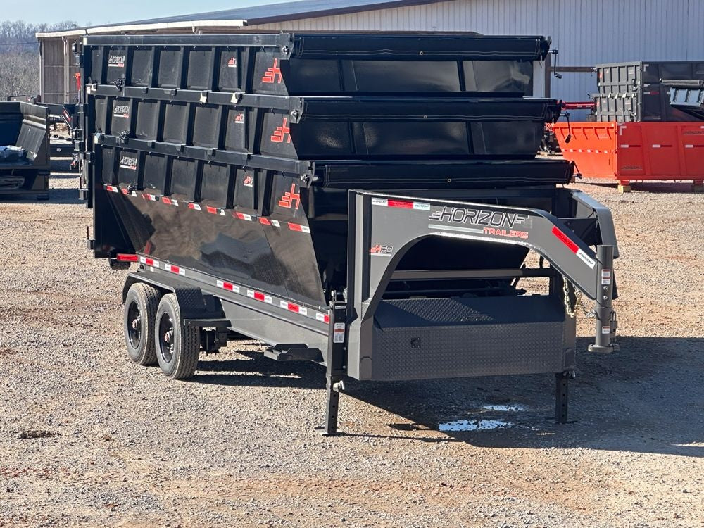 Horizon 20' HRD GN Roll off Bundle (2) 10k Axles + 3 Bins w/ 4' Walls HZN20GN10K4FTEDZ3BLKTX - Ghost ROP - Stryker Dealership Group