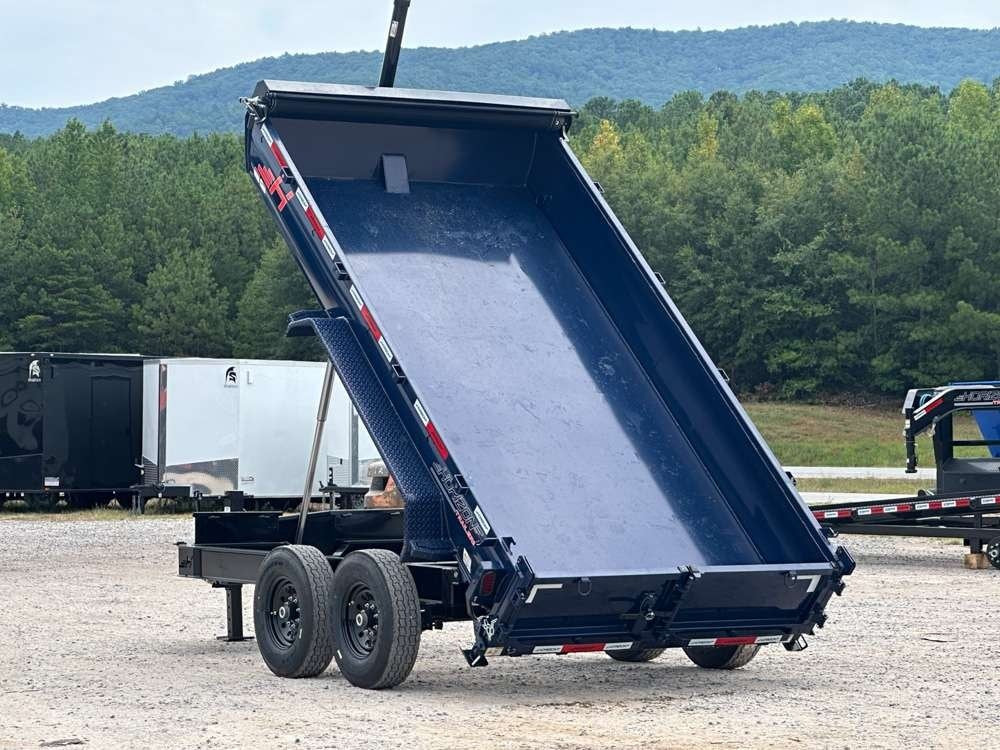 LZ7 14' BP Telescopic Dump Trailer Navy Blue - (2) 7k Axles - Spare Tire - 3 Way Door - 3" Ramps - T - Dump Trailers - Stryker Dealership Group