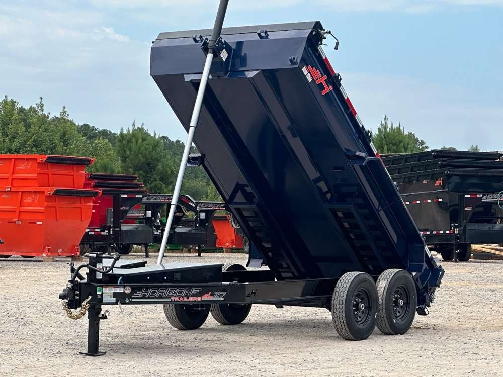 LZ7 14' BP Telescopic Dump Trailer Navy Blue - (2) 7k Axles - Spare Tire - 3 Way Door - 3" Ramps - T - Dump Trailers - Stryker Dealership Group