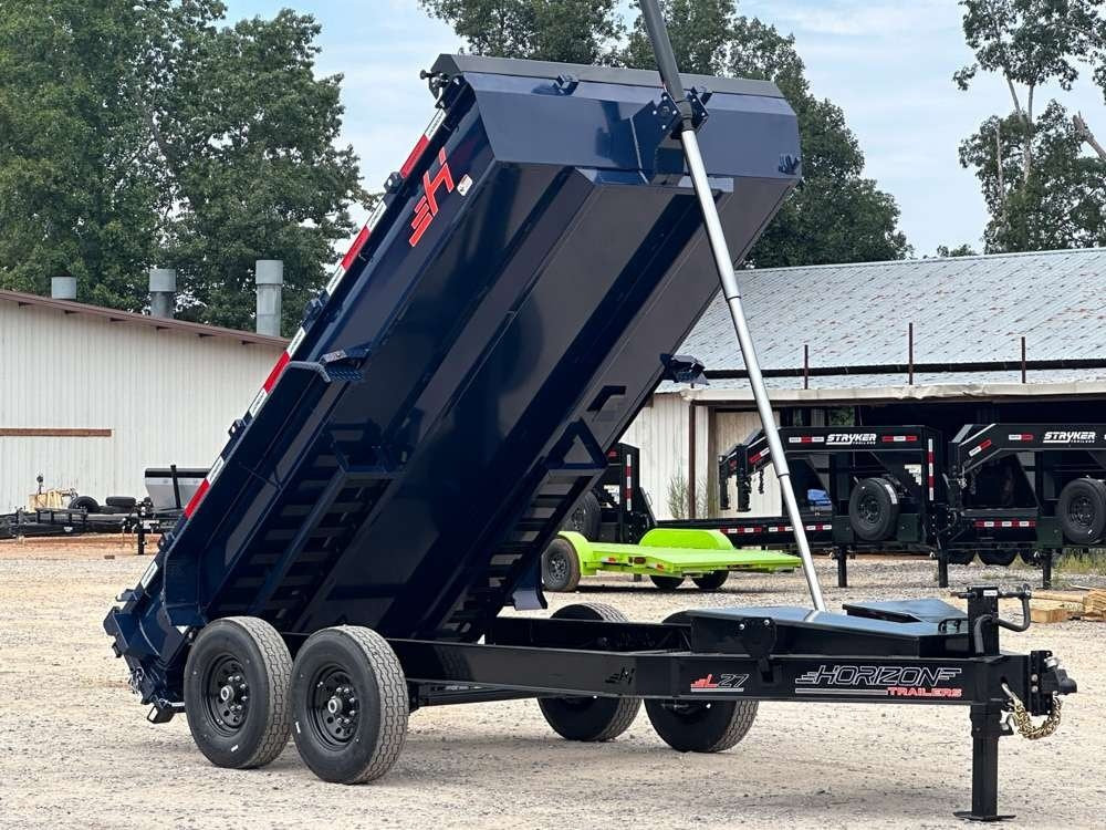 LZ7 14' BP Telescopic Dump Trailer Navy Blue - (2) 7k Axles - Spare Tire - 3 Way Door - 3" Ramps - T - Dump Trailers - Stryker Dealership Group