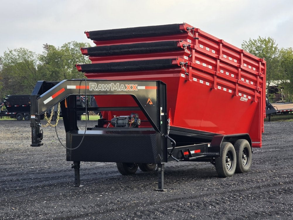 RawMaxx 14' GN Roll off Bundle (2) 7k Axles + 3 Bins w/ 4' Walls - Roll Off Packages/RO 14' Gooseneck - Stryker Dealership Group