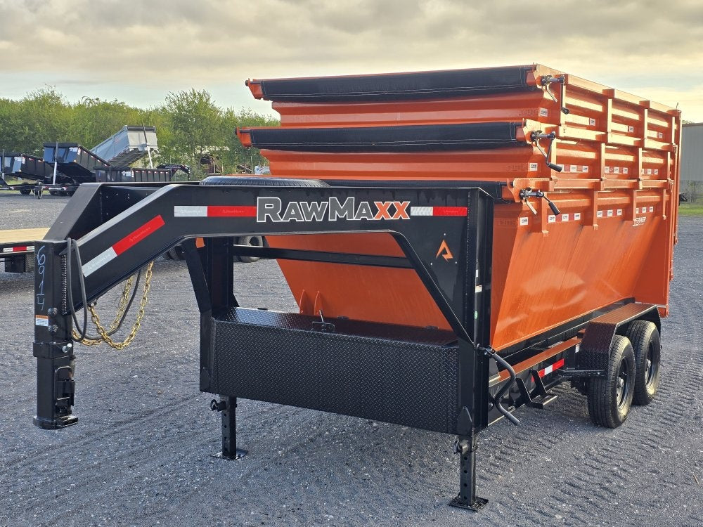 RawMaxx 14' RDX GN Roll off Bundle (2) 7k Axles + 3 Bins w/ 4' Walls - Roll Off Packages/RO 14' Gooseneck - Stryker Dealership Group
