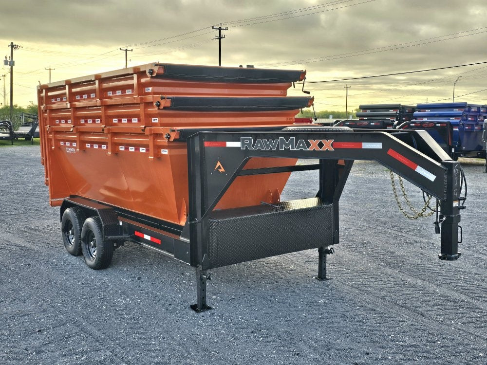 RawMaxx 14' RDX GN Roll off Bundle (2) 7k Axles + 3 Bins w/ 4' Walls - Roll Off Packages/RO 14' Gooseneck - Stryker Dealership Group