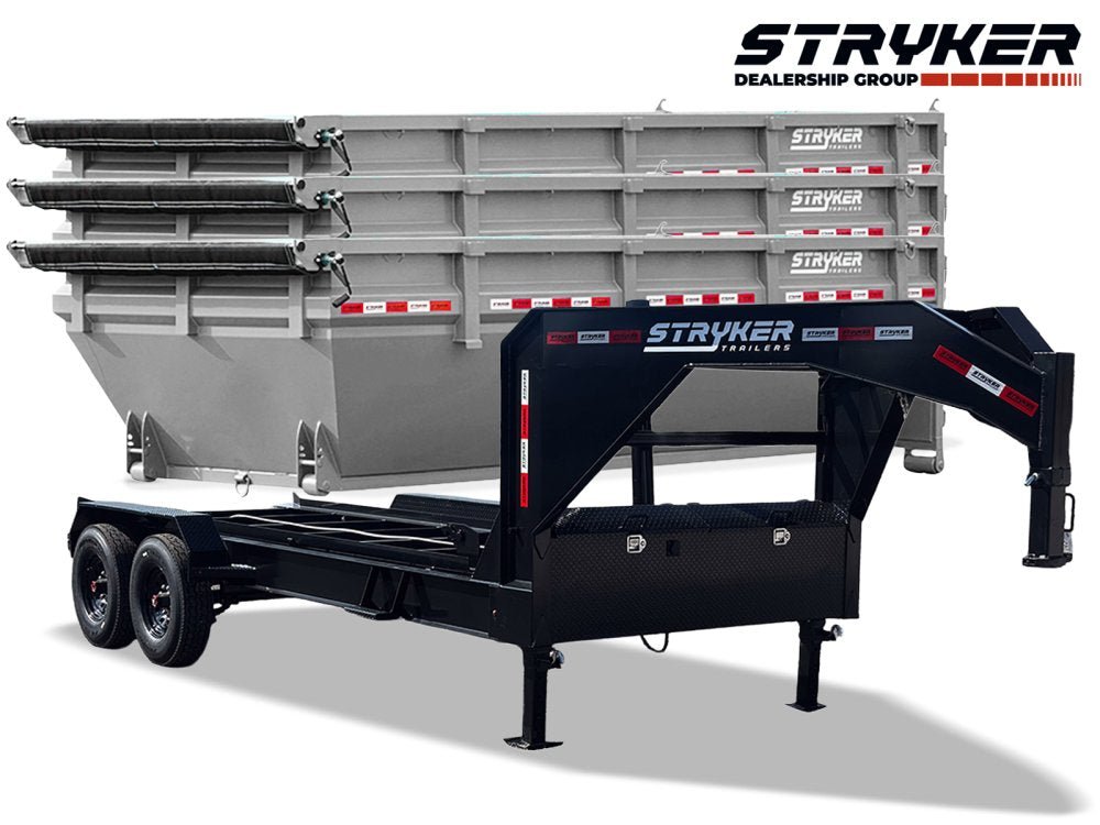 Stryker 16' GN Roll off Bundle (2) 8k Axles + 3 Bins w/ 4' Walls 2886-C - Stryker Dealership Group