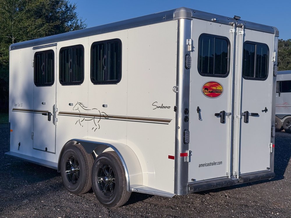 Sundowner Super Tack 3 Horse w/ Large Tack Room and Water Tank - White (2) 5,200lb Axles KC1359 - Stryker Dealership Group