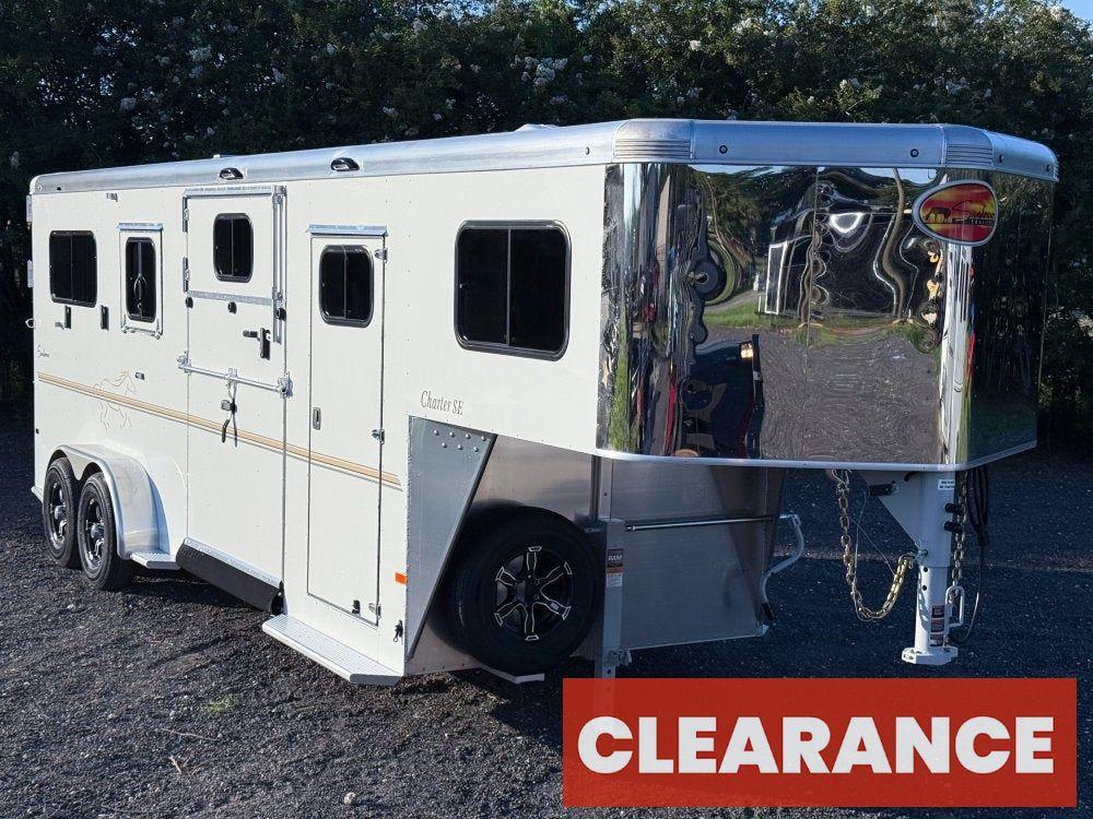 Sundowner Charter SE 2+1 Gooseneck Straight Load - White w/Stainless Nose (2) 5,200lb Axles - Side R - 2 Horse - Horse Trailers - Stryker Dealership Group