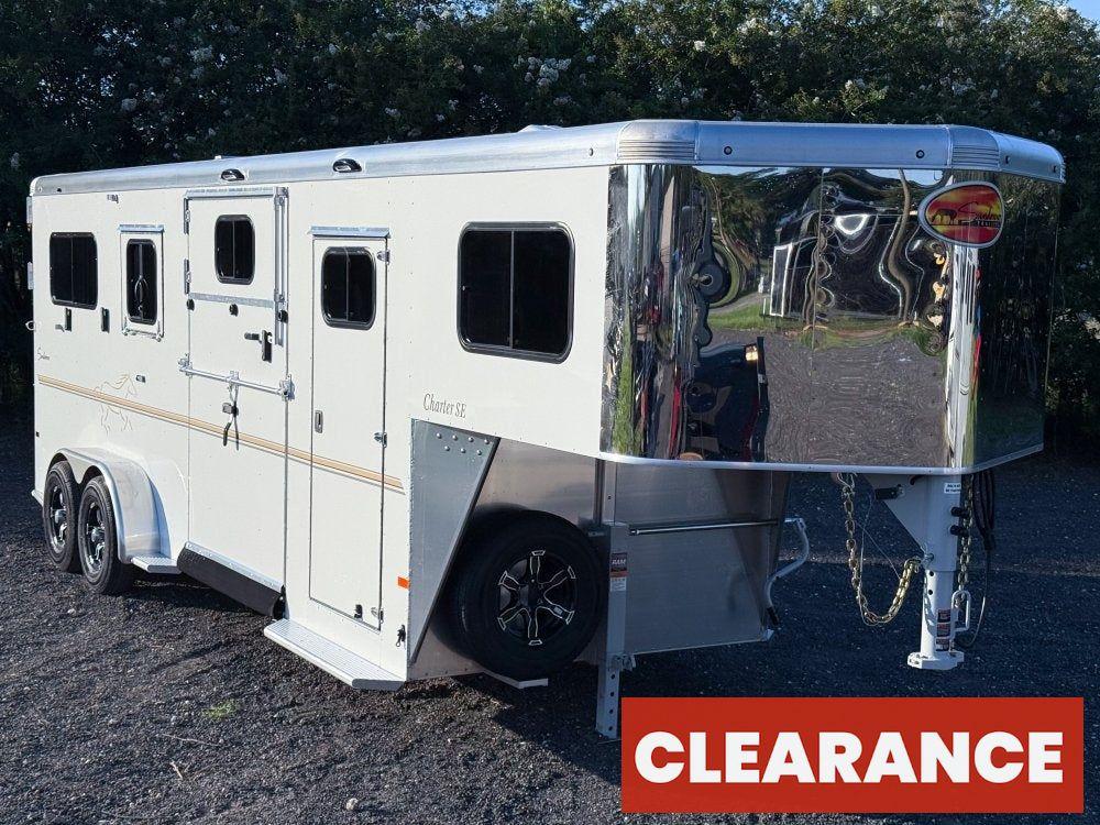 Sundowner Charter SE 2+1 Gooseneck Straight Load - White w/Stainless Nose (2) 5,200lb Axles - Side R - 2 Horse - Horse Trailers - Stryker Dealership Group
