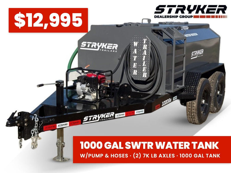 1000 Gallon Water Tank Trailer with Pump and Hose 628 - Stryker Dealership Group