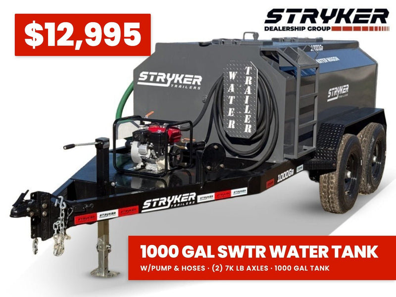 1000 Gallon Water Tank Trailer with Pump and Hose 632 - Stryker Dealership Group