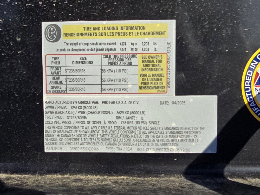 Dura Haul 16' RKO GN Roll Off Base (2) 8K Axles 10966