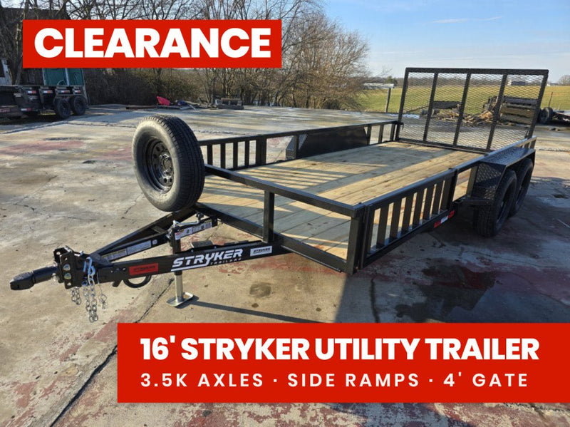 16' Utility Trailer (2) 3.5K Axles, 77" Wide, Side Ramps and 4' Gate 3763