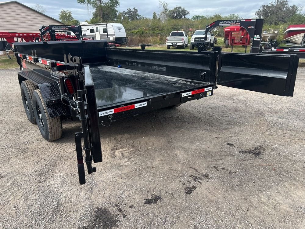 12' EZ7 Dump Trailer 19" Sides 7K Axles 14K GVWR 3 - way Door Slide In Ramps 7302 - Stryker Dealership Group