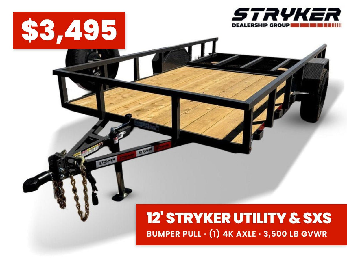 12' Utility Trailer (1) 3.5K Axle, 77" Wide 4' Gate 003809 - Stryker Dealership Group