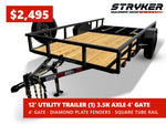 12' Utility Trailer (1) 3.5K Axle, 77" Wide 4' Gate 003811 - Stryker Dealership Group