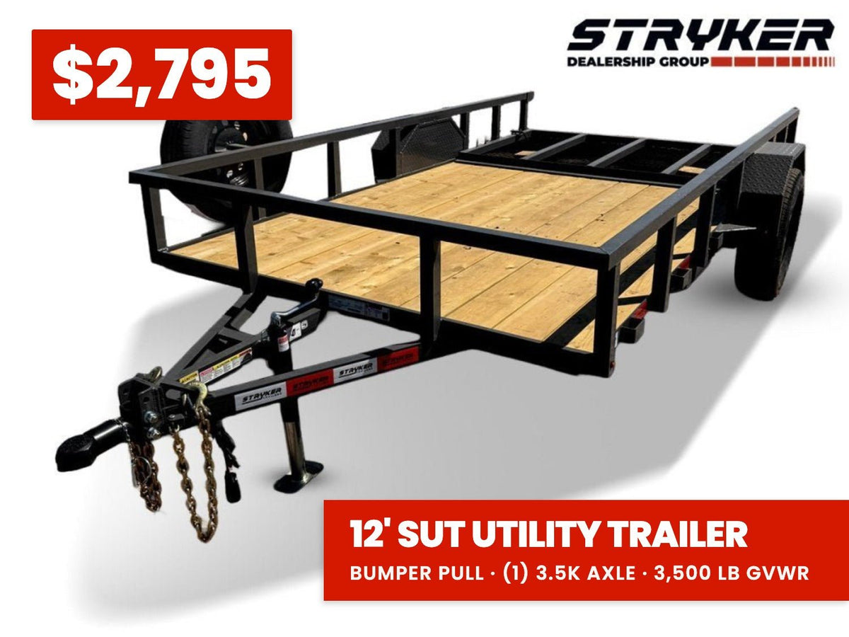 12' Utility Trailer (1) 3.5K Axle, 77" Wide 4' Gate 004074 - Stryker Dealership Group