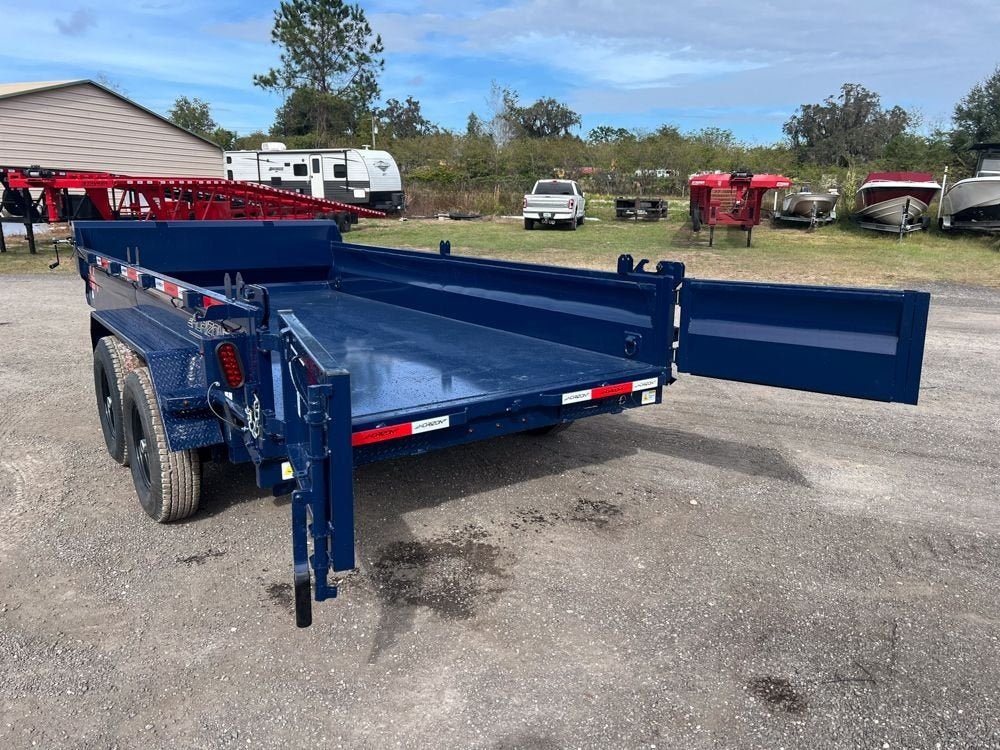 14' EZ7 Dump Trailer 19" Sides 7K Axles 14K GVWR 3 - way Door Slide In Ramps 7316 - Stryker Dealership Group