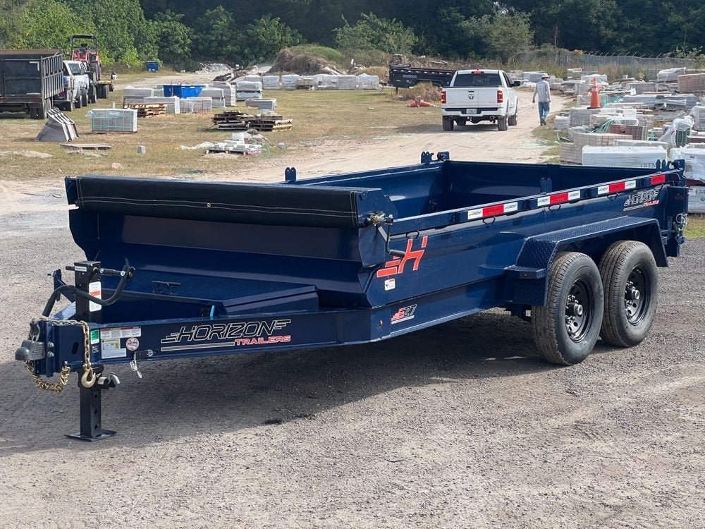 14' EZ7 Dump Trailer 19" Sides 7K Axles 14K GVWR 3 - way Door Slide In Ramps 7328 - Stryker Dealership Group