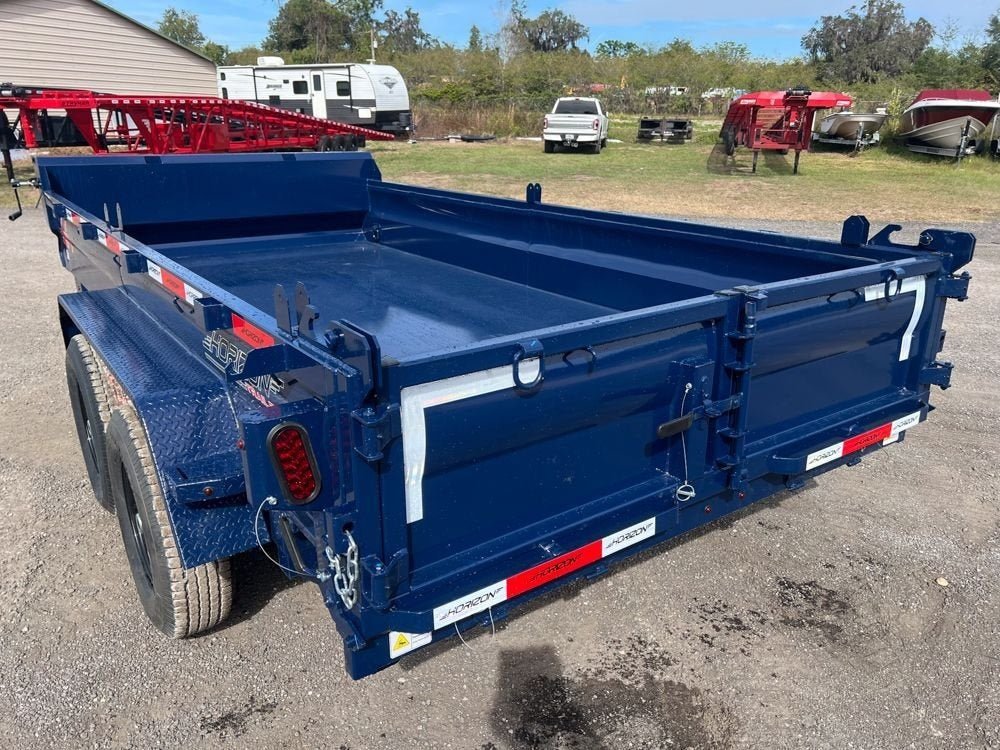 14' EZ7 Dump Trailer 19" Sides 7K Axles 14K GVWR 3 - way Door Slide In Ramps 7328 - Stryker Dealership Group