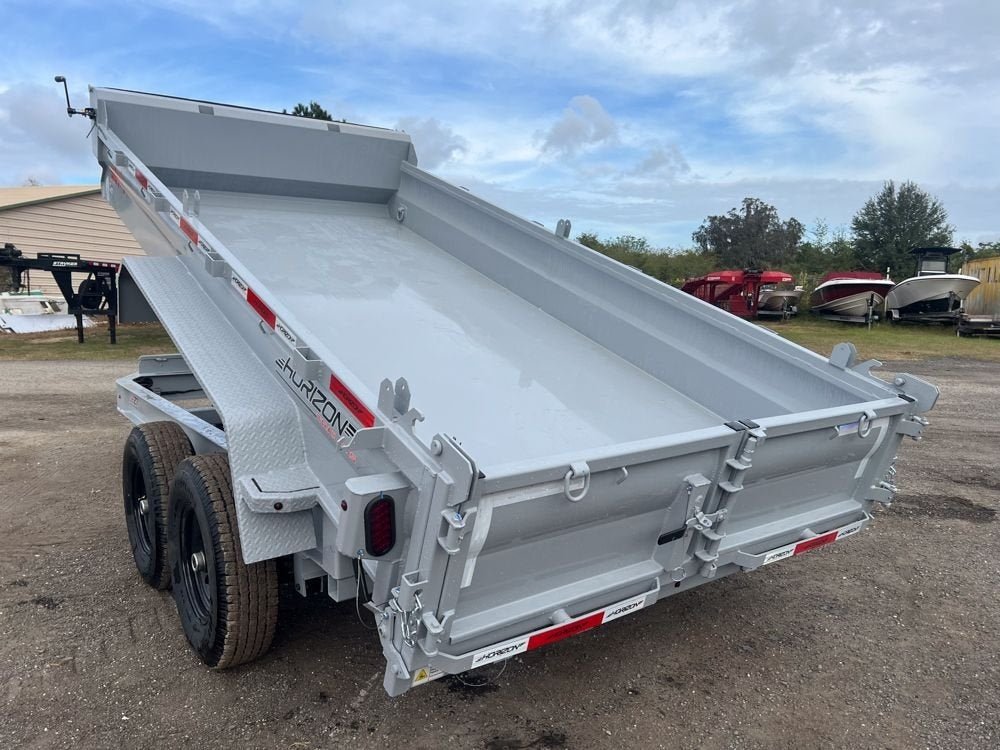 14' EZ7 Dump Trailer 19" Sides 7K Axles 14K GVWR 3 - way Door Slide In Ramps 7330 - Stryker Dealership Group