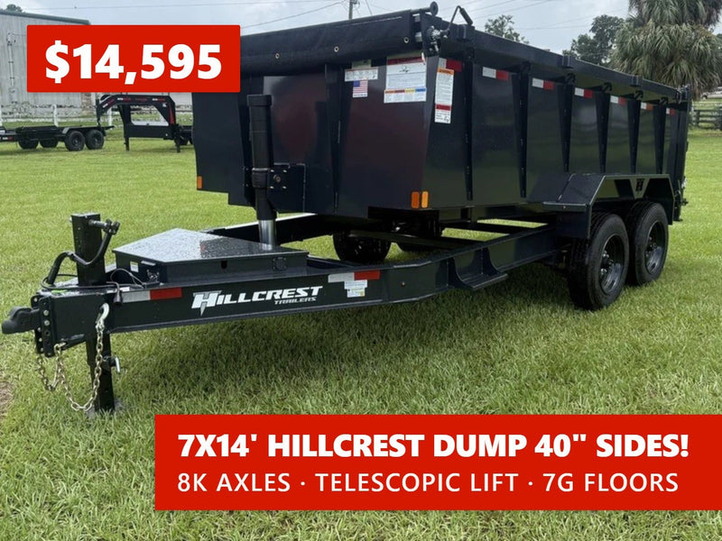 14' Hillcrest Bumper Pull Dump Trailer Telescopic 40" Side Walls - (2) 8K Axles 000122 - Stryker Dealership Group