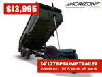 14' Horizon LZ7 Bumper Pull Dump Trailer 42" Side Walls Telescopic Lift Hydraulic Jacks - (2) 7k Axl 014677 - Stryker Dealership Group
