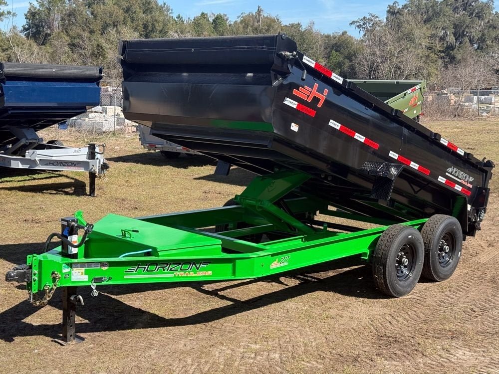 14' LZ7 Dump Trailer 30" Walls - Scissor Lift - 14K GWVR - 14ply Tires - 3 Way Door - Ramps 7677 - Stryker Dealership Group