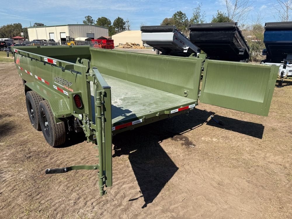 14' LZ7 Dump Trailer 30" Walls - Scissor Lift - 14K GWVR - 14ply Tires - 3 Way Door - Ramps 7678 - Stryker Dealership Group