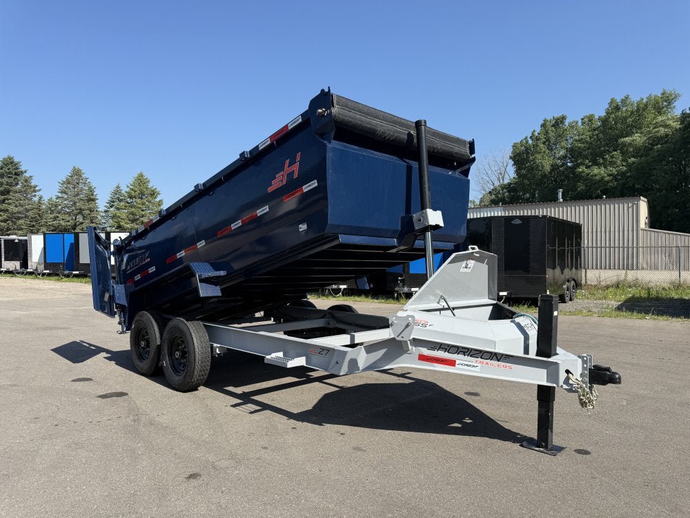 14' LZ7 Dump Trailer 42" Walls - Telescopic Lift - 14K GWVR - Hydraulic Jacks - 3 Way Door - Ramps 10278 - Stryker Dealership Group