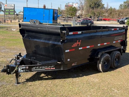 14' LZ7 Dump Trailer 48" Walls - Scissor Lift - 14K GWVR - 14ply Tires - 3 Way Door - Ramps 007084 - Stryker Dealership Group