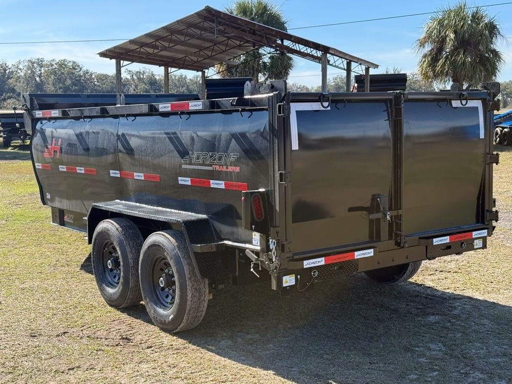 14' LZ7 Dump Trailer 48" Walls - Scissor Lift - 14K GWVR - 14ply Tires - 3 Way Door - Ramps 7084 - Stryker Dealership Group