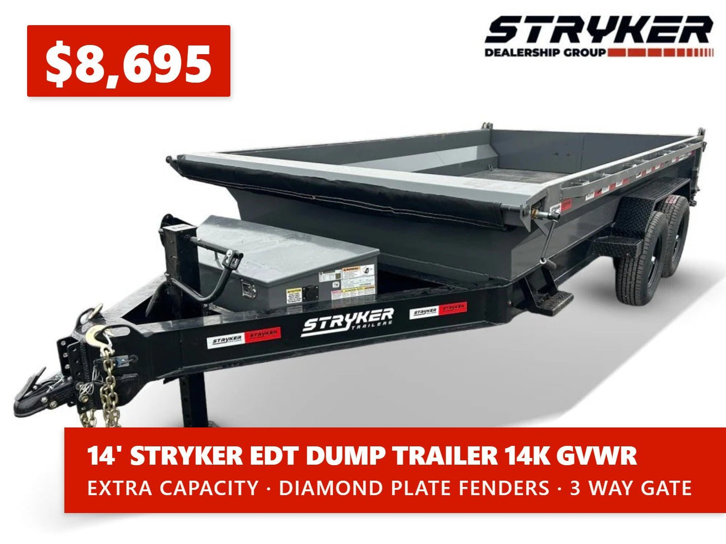 14' Stryker EDT Bumper Pull Dump Trailer 20" Side Walls - (2) 7k Axles 003887 - Stryker Dealership Group