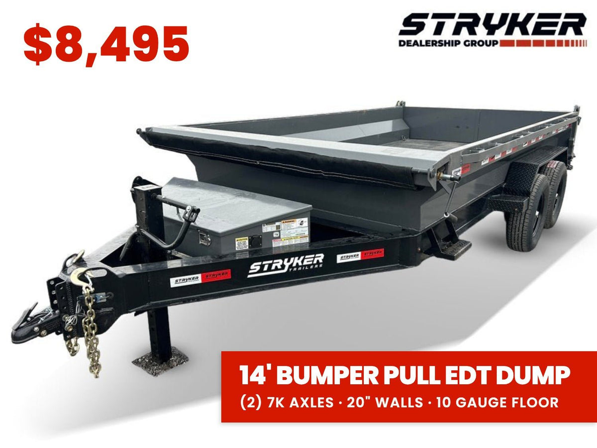 14' Stryker EDT Bumper Pull Dump Trailer 20" Side Walls - (2) 7k Axles 4054 - Stryker Dealership Group