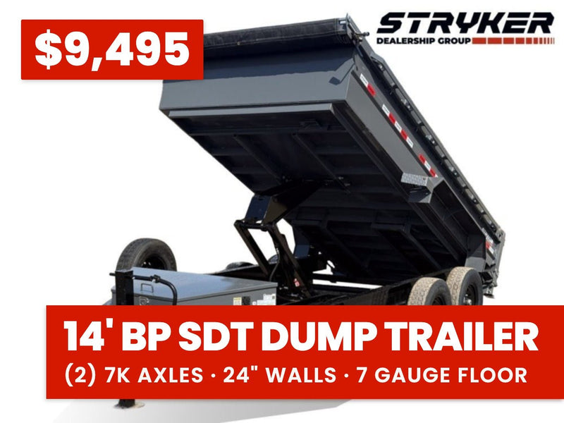 14' Stryker SDT Bumper Pull Dump Trailer 24" Side Walls - (2) 7k Axles 004265 - Stryker Dealership Group