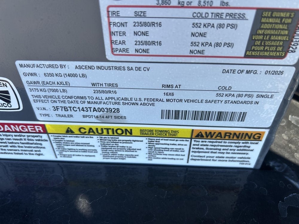 14' Stryker SDT Bumper Pull Dump Trailer 48" Side Walls - (2) 7k Axles 003928 - Stryker Dealership Group