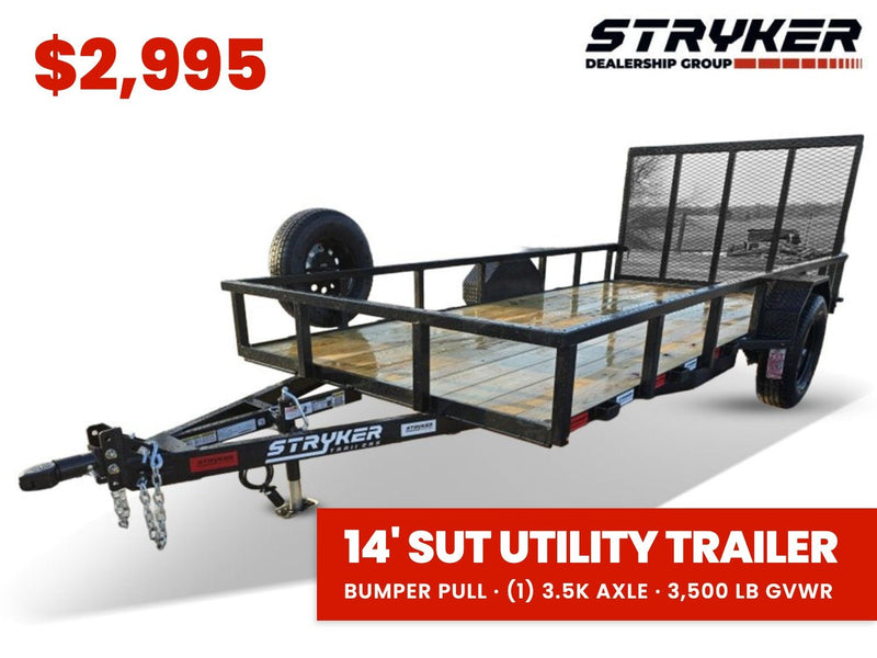 14' Utility Trailer (1) 3.5K Axle, 77" Wide 4' Gate 003807 - Stryker Dealership Group