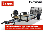 14' Utility Trailer (1) 3.5K Axle, 77" Wide 4' Gate 003807 - Stryker Dealership Group